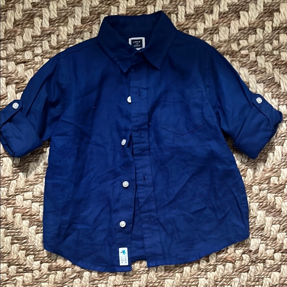 Janie and Jack Blue Button Down Shirt with Collar